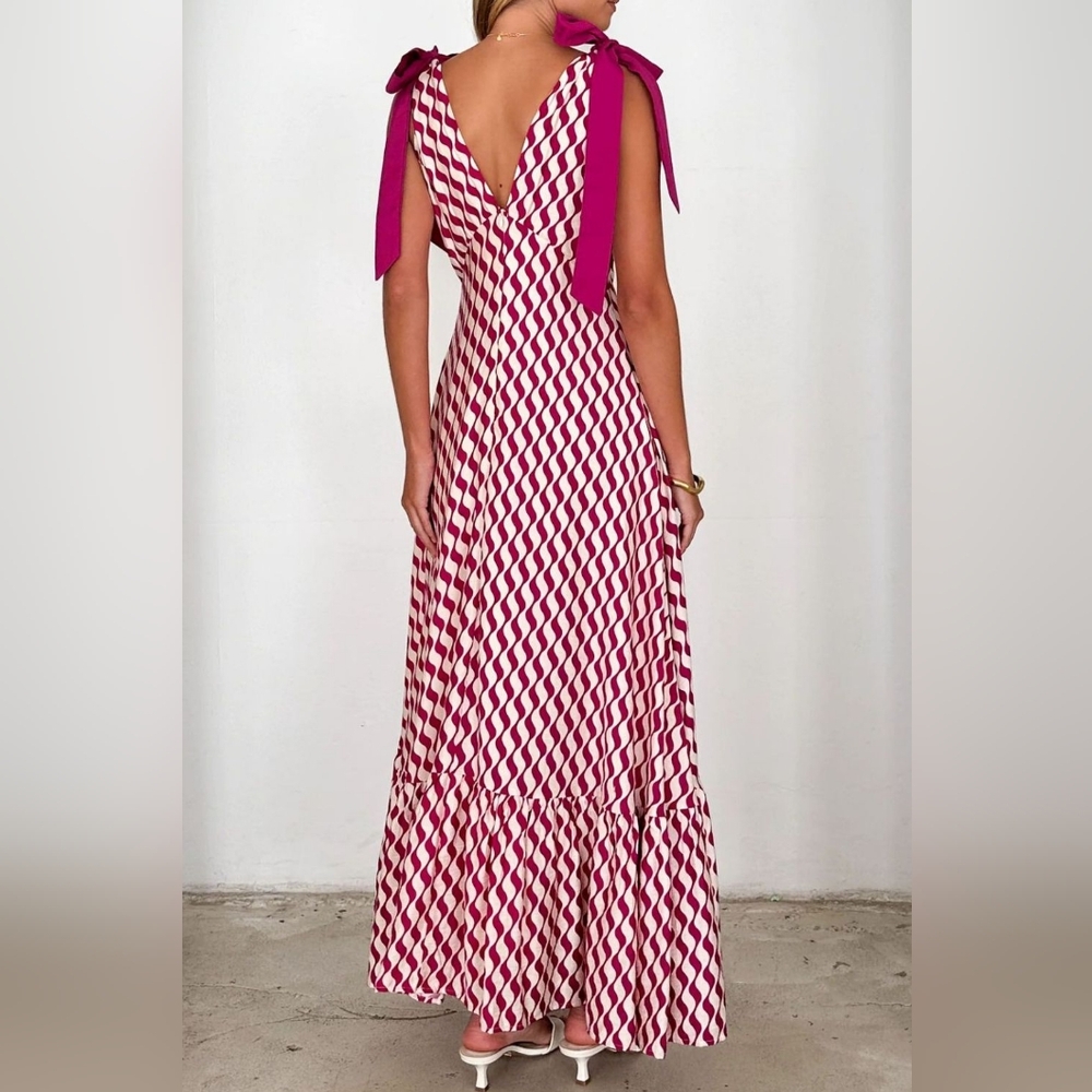 Printed V-Neck Tie Shoulder Cami Dress - Picture 4 of 15